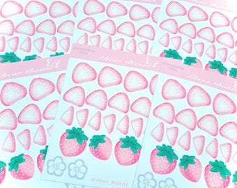 Strawberry Sticker Sheet 3x4 in. |Sweet, pink and yummy fruit | handmade Matte Vinyl sticker sheet for Journaling, Deco and More!