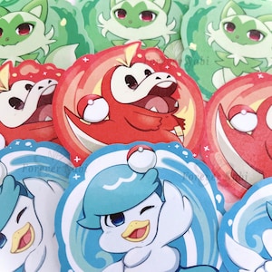 Fuecoco Sprigatito Quaxly Vinyl Stickers | Holographic, Glossy Stickers