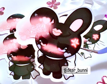 Kissy Angy Bunny Blushing Meme |Kawaii Bunny Sticker 2.8 inches| handmade Cute, Waterproof Glossy Vinyl stickers