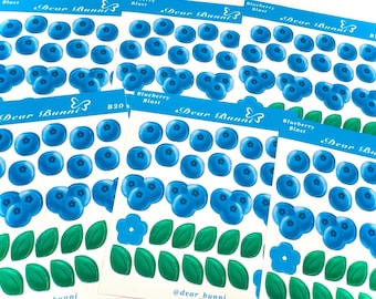 Blueberry Sticker Sheet 3x4 in. |Blueberries, cute and yummy fruit | handmade Matte Vinyl sticker sheet for Journaling, Deco and More!