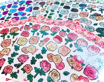 Shoujo Roses Sticker Sheet 3x4 in. |Cool, Floral and Dreamy | handmade Holographic sticker sheet for Journaling, Deco and More