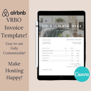 Szablon faktury AirBnB do dostosowania, informacyjny wydruk do hostingu VRBO, informacje dla gości STR, arkusz cenowy wynajmu wakacyjnego Superhost