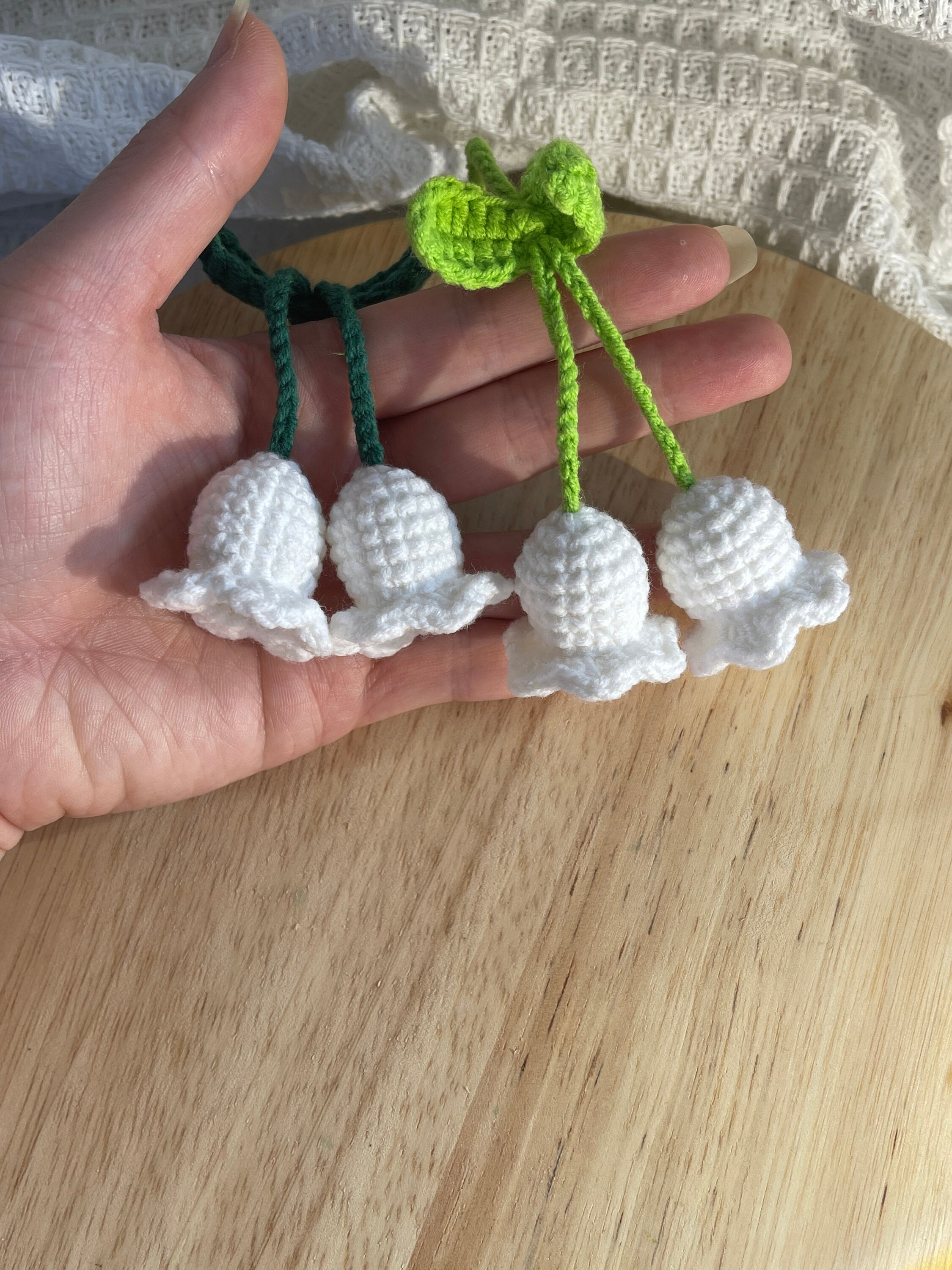 ifundom Lily of The Valley Pendant Car Rearview Charms Cute Car Accessories  Knitting Hanging Ornament Crochet Knitting Flower Car Gadgets Flowers