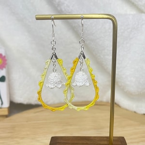 Handmade Micro Crochet Lily of the Valley with Yellow Water Drop Earrings | Handmade Jewelry | Gift for her |  Crochet Flower Earrings |