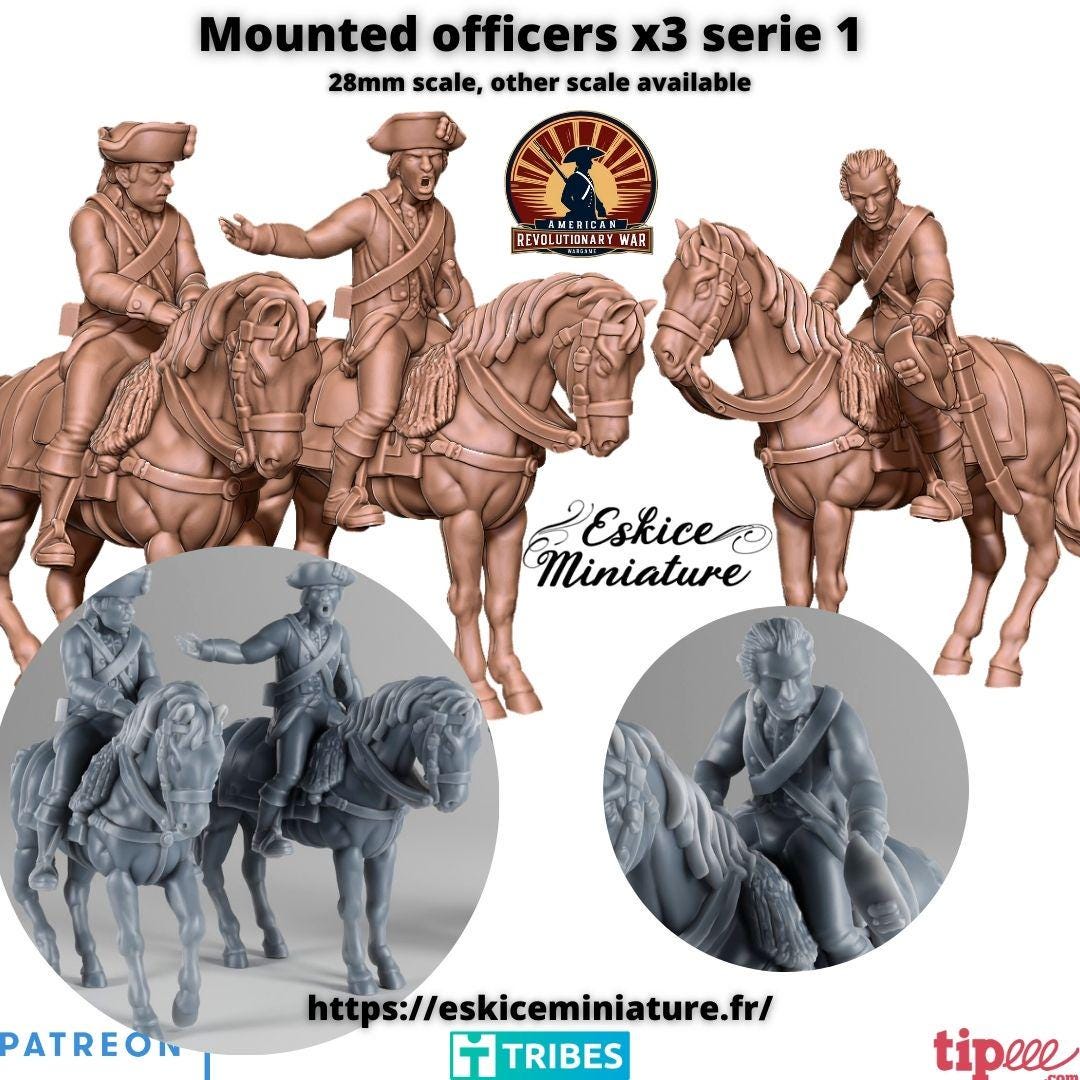 American Revolutionary War Mounted Officers (3 models) Various Scales Historical Wargaming