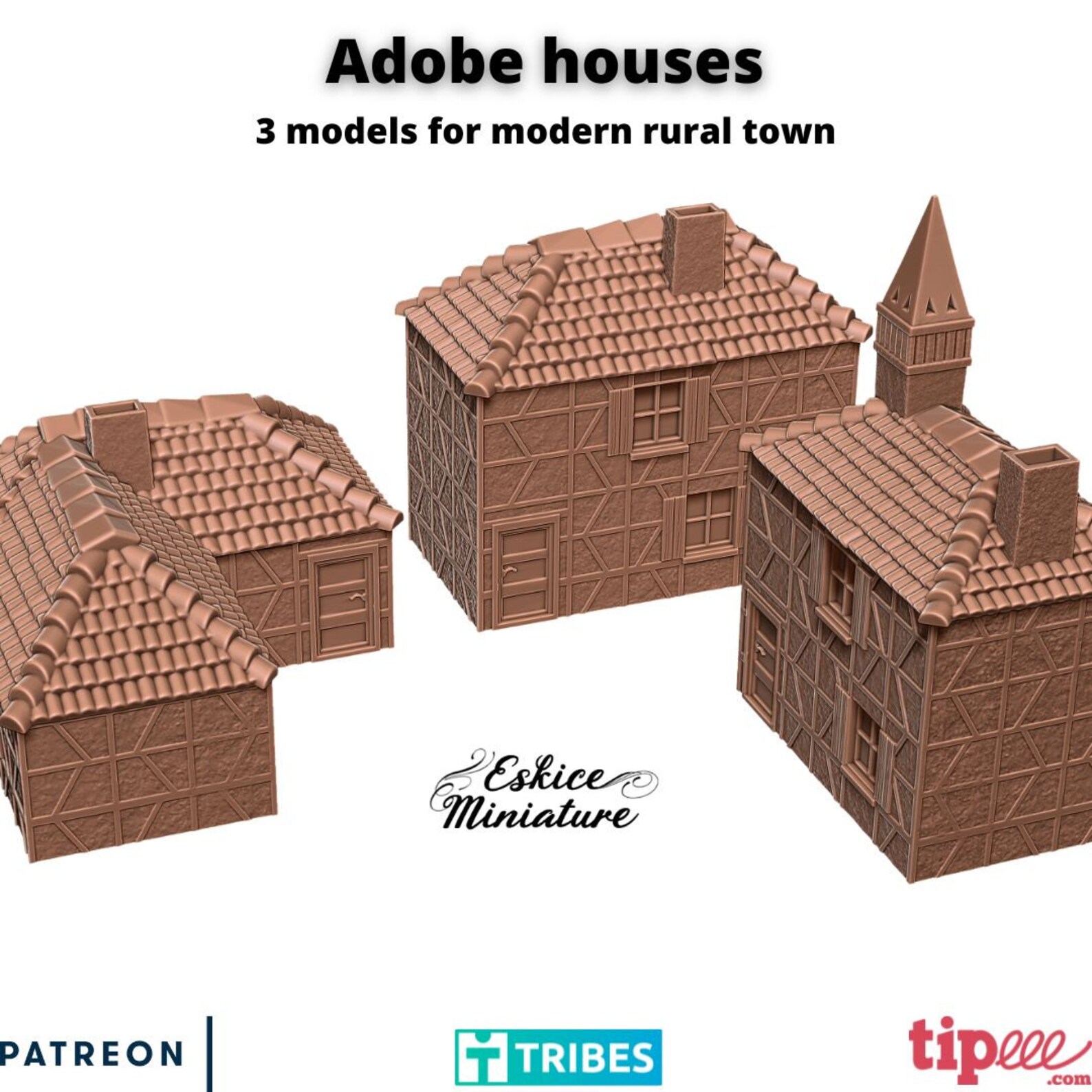 Wargaming Terrain Adobe Village Houses Set (3 Buildings) Various Scales ...