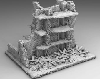Wargaming Terrain Destroyed Building (3 floors) Various Scales Historical Wargaming