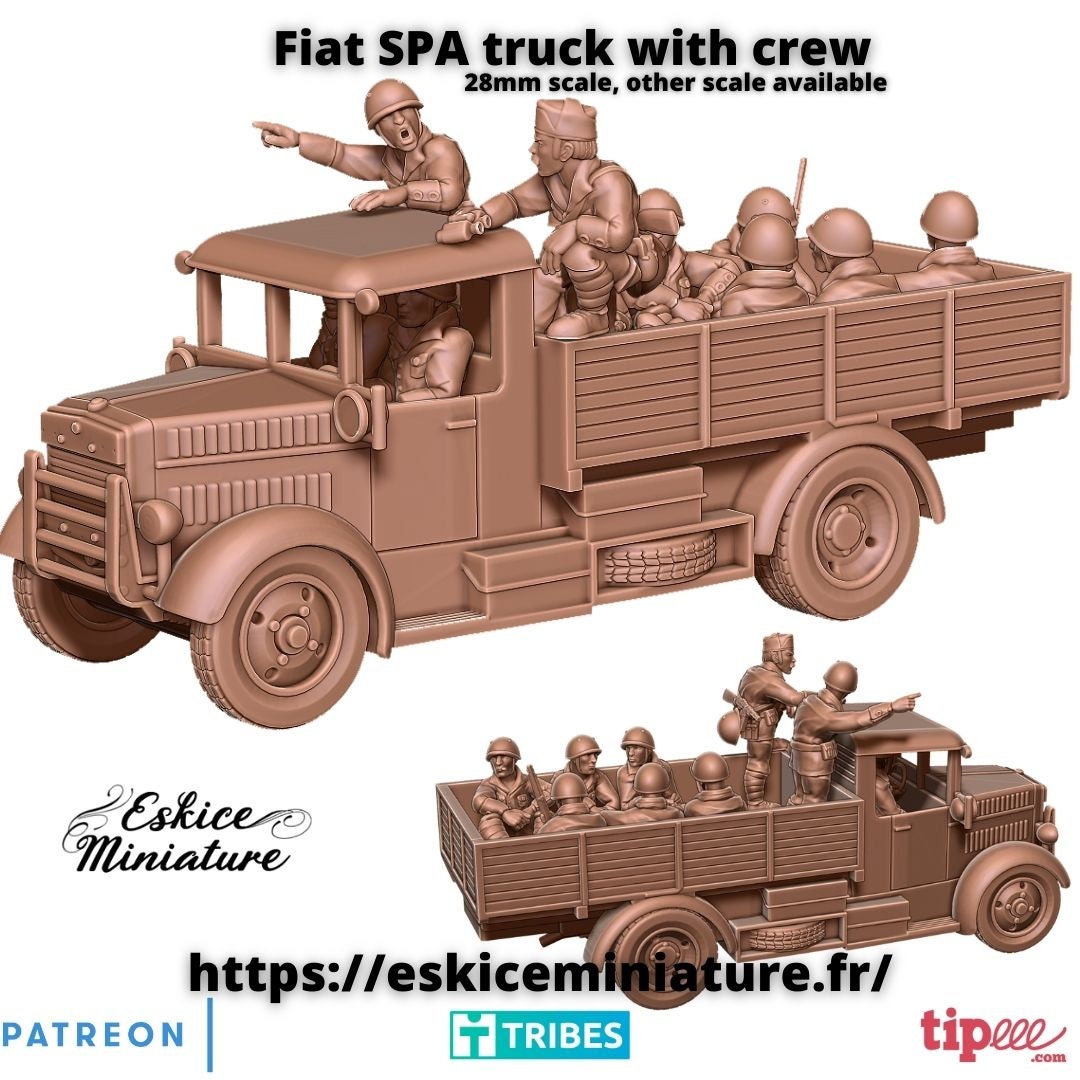 Camion Fiat SPA italien de la Seconde Guerre mondiale avec équipage à différentes échelles, jeux de guerre historiques (les tarifs américains sont prépayés par nos soins)