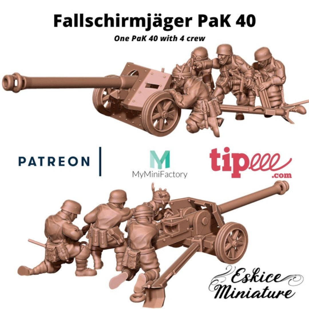 WWII German Fallschirmjager Pak 40 Anti Tank Gun With Crew (4