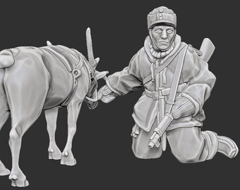 Bolt Action Chain of Command 28/54mm Finnish Soldier calming his Reindeer Resin