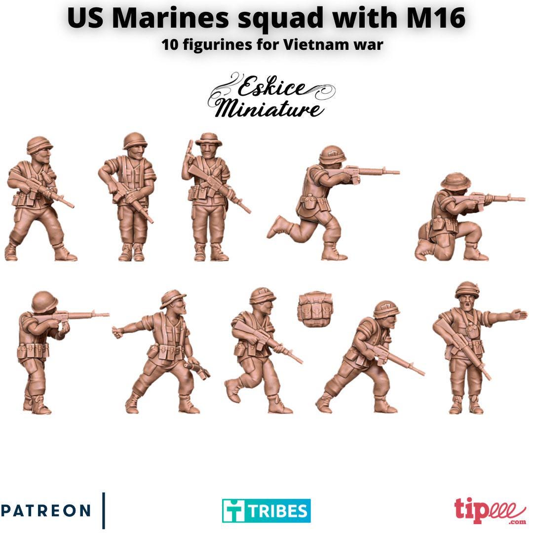 ベトナム戦争時のアメリカ海兵隊員（M16装備）（10体セット）各種