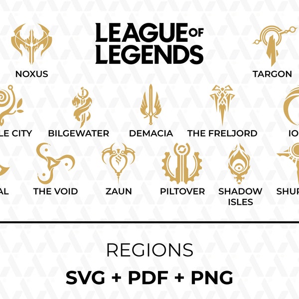 League of Legends - Regions Icon Pack - Download Vector Logo (SVG, PNG, PDF) Gaming, Video Game - Noxus, Targon, Demacia, Freljord, Void...