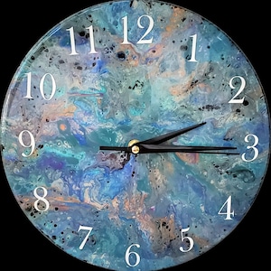 Unique hand painted wooden wall clock with epoxy resin