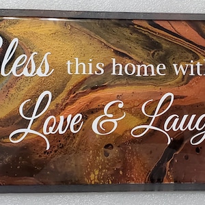 Acrylic Pour Painting on Wood with High Gloss Resin Finish and Quote 14.5&quot; x 7.25&quot; x .75&quot;