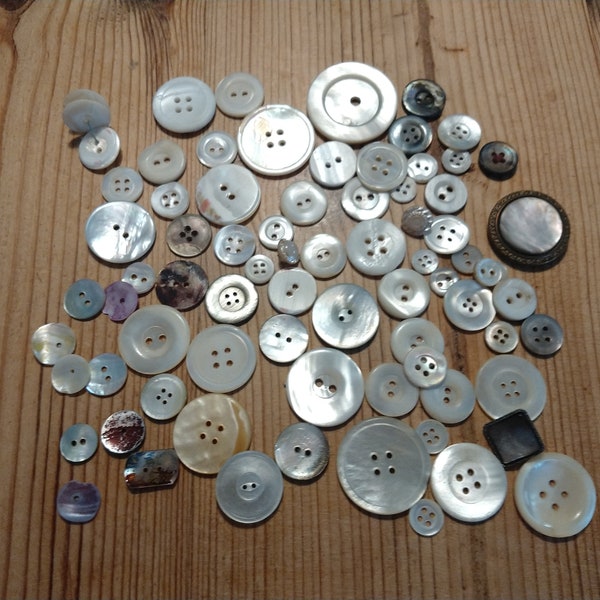 A large and lovely varied collection of vintage Mother of Pearl buttons. Crafting buttons. Vintage haberdashery. Jewellery making.