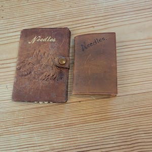 Sehr altes braunes Leder von Kirby Beard & Co plus eine weitere Vintage Tasche. kurzwaren. Nähutensilien. vintage Stickerei Zubehör