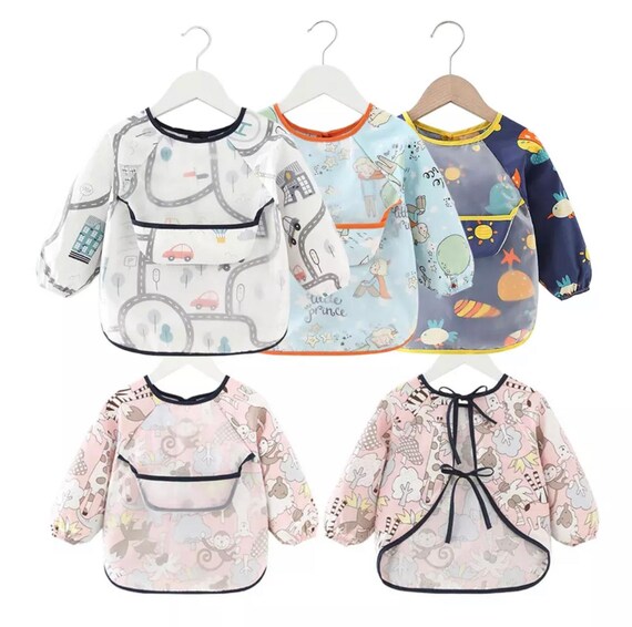 Feeding Apron Waterproof Toddler Feeding Bibs Baby Kids Long Sleeve Weaning