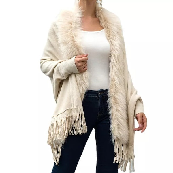 fur shawl with sleeves