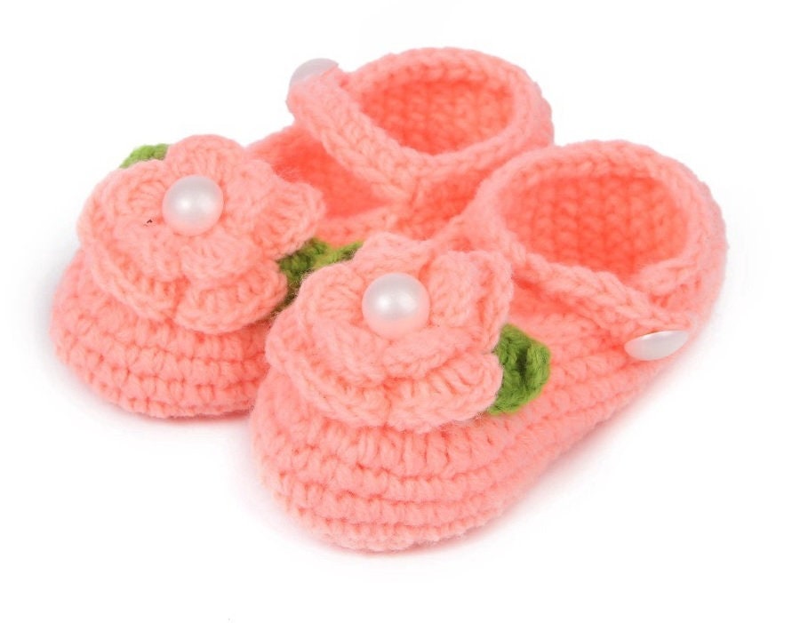 Baby Girls Booties With Flower Soft Knitted Bootees Baby Shoes Etsy UK