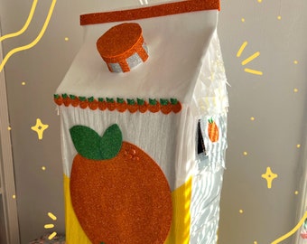 Orange Juice Piñata | Handmade | 3D Piñata | Cute Piñatas | Orange Decor | Orange Juice Bottle