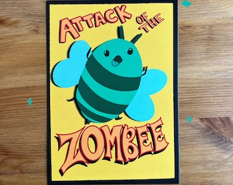 Attack of the Zombee Funny Film Poster Print | Funny Prints | Cute Prints | Prints | Small Prints | Art Prints | Cute Art