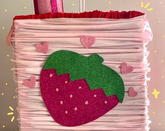 Strawberry Juice Piñata | 3D Pinata | Handmade | Strawberry | Cute Pinatas | Pink