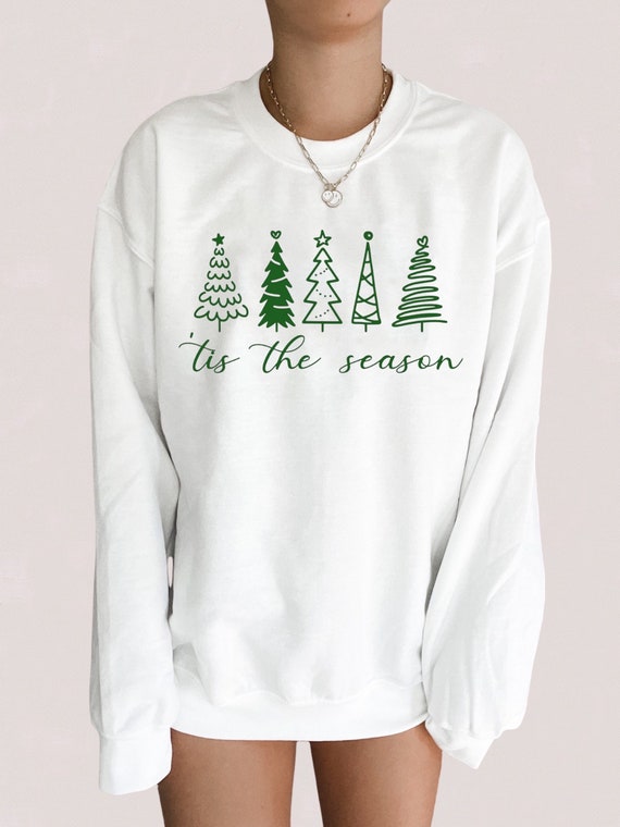 Tis the Season Christmas Trees Sweatshirt, Women Cozy Holiday