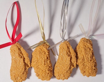 NEW Crispy Faux Chicken Strip Christmas Ornament with Choice of Ribbon - Have a Chicken Tender Holiday!