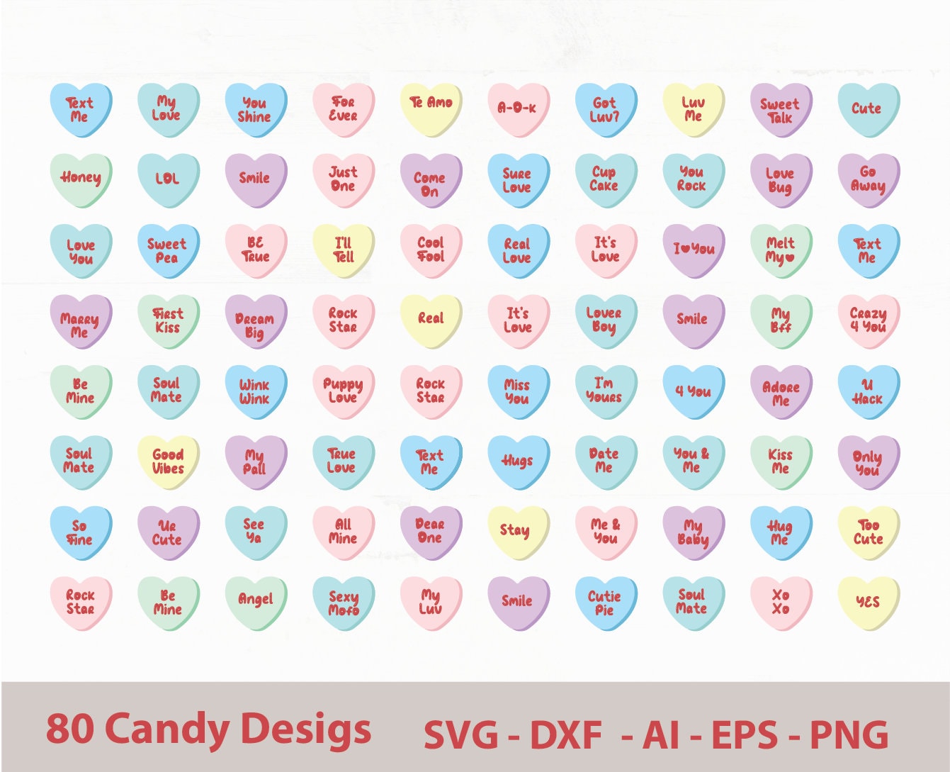 Candy Hearts SVG Valentines Day Funny Conversation Hearts - Etsy