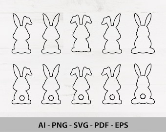 Forma de contorno de conejito de Pascua SVG, Conejo, Forma de conejito Svg, Conejito de contorno Svg, Lineart de conejito, Conejito de Pascua, Descarga digital para Cricut