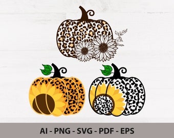 Leopard Kürbis Sonnenblume SVG Bundle, Herbst SVG, Halloween SVG, Gepard, Thanksgiving, Png, SVG-Dateien für Cricut, Sublimation Designs