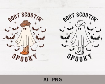 Boot Scoot Spooky PNG, Western Ghost png, Design rétro d'Halloween, Cowboy Ghost png, Sublimation Western Halloween, Halloween fantôme vintage