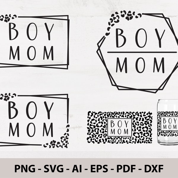 Leopard Boy Mom Svg, Cheetah Boy Mama Svg, Mom Of Boys Svg, Mom Square Svg, Boy Mom Shirt Svg, Boy Mom Png, 16oz Libbey Glass Can Cutfile