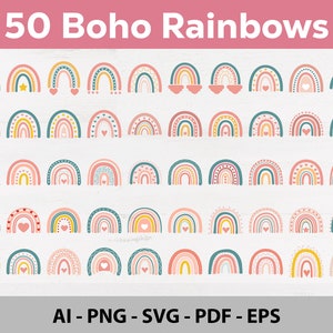 Boho rainbow SVG bundle, cute rainbow, boho rainbow clipart, rainbow SVG, hand drawn, rainbow clipart, boho stickers, valentine clipart SVG