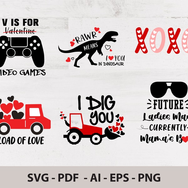 Garçon Valentines SVG png, Dinosaure Valentine SVG, Valentines day SVG Bundle, I rawr you svg, enfants valentine svg, chemise valentine svg