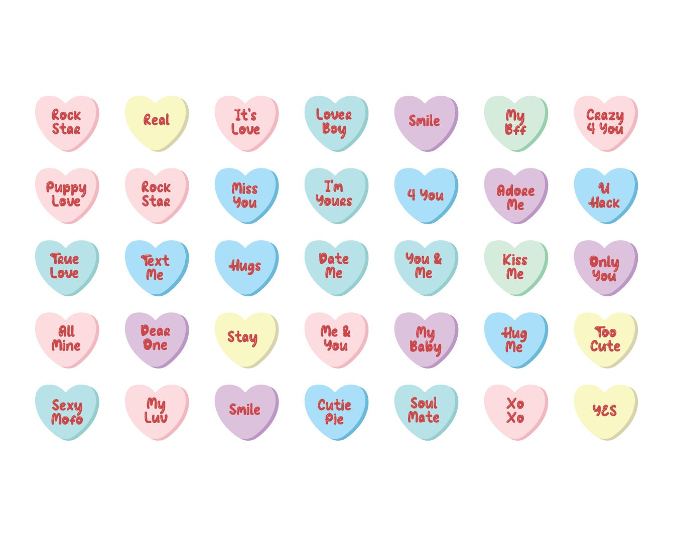Candy Hearts SVG Valentines Day Funny Conversation Hearts - Etsy Norway, image size:1341x1089