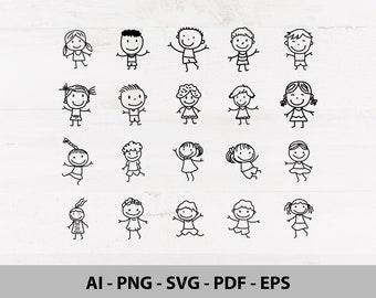 Stick Figures Svg-bundel, Stick People Svg, Stick Figures Svg, Stick Kids Svg, Stick Girls Svg, Stick Boys Svg, gesneden bestanden Cricut, overzicht
