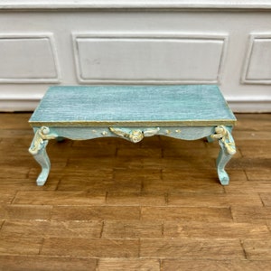 Miniature Bench in Turquoise with Gold Accents, OOAK Handmade Sofa, Miniature Furniture Ideal for Dollhouse in 1:12 Scale