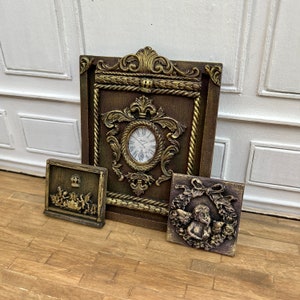 Ensemble de décoration vintage pour maison de poupée à l&#39;échelle 1:12, comprenant des peintures et une horloge murale - Meubles miniatures, meubles de maison de poupée OOAK faits main
