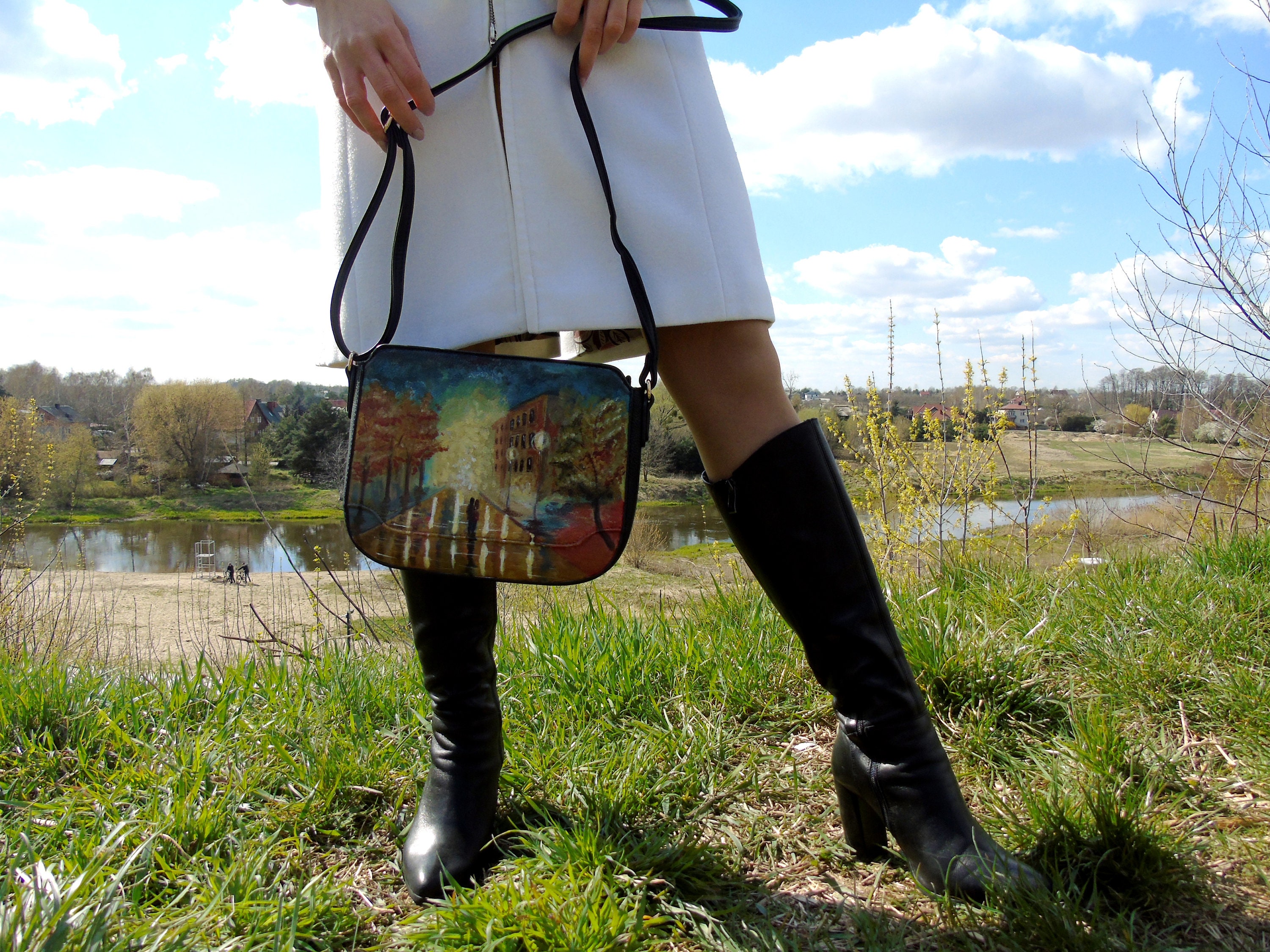 Hand Painted Faux Leather Shoulder Bagwomen's Vegan Etsy