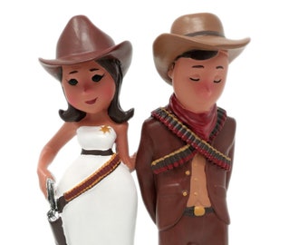 Rustic Western Funny Shotgun Wedding Cake Toppers Country Bride and Groom