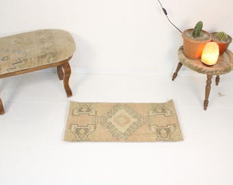 1x3 Brown Door Mat,Handmade,Vintage,Neutral Wool Rug,Turkish Door Mat,Home Decor,Bohemian Decor,Oriental,Oushak,Traditional,1.4 x 2.8 Ft Rug