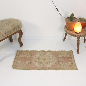 1x3 Red Door Mat,Handmade,Vintage,Neutral Wool Rug,Turkish Door Mat,Home Decor,Bohemian Decor,Oriental,Oushak,Traditional,1.5x3.3Ft Door Mat