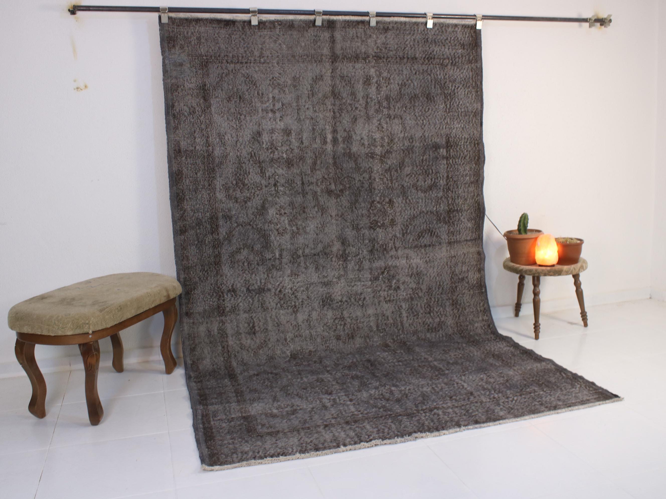 6x9 Black Overdyed Area Rug, Handamde Vintage Turkish Rug, Neutral