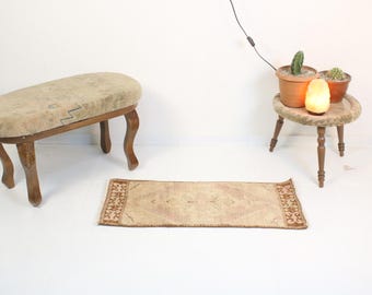 1x3 Brown Door Mat,Handmade,Vintage,Neutral Wool Rug,Turkish Door Mat,Home Decor,Bohemian Decor,Oriental,Oushak,Traditional,1.3 x 3.2 Ft Rug