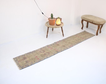 1x8 Patchwork Runner, Feito à mão, Vintage, Tapete de lã neutra, Tapete corredor turco, Decoração para casa, Decoração Boho, Oriental, Oushak, Tradicional, 1,4x8,3 pés