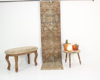 2x8 Persian Runner Rug,Handmade,Vintage,Neutral Wool Rug,Heriz Runner Rug,Home Decor,Bohemian Decor,Oriental,Hamadan,Traditional,1.8x7.2 Ft