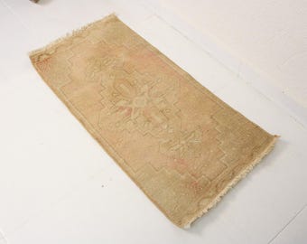 1x3 Beige Door Mat,Handmade,Vintage,Neutral Wool Rug,Turkish Door Mat,Home Decor,Bohemian Decor,Oriental,Oushak,Traditional,1.3 x 2.6 Ft Rug
