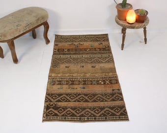 Tapete de patchwork 3x8, feito à mão, vintage, de lã neutra, tapete turco, decoração para casa, decoração boho, oriental, Oushak, autêntico, tapete de 2,7x8,4 pés
