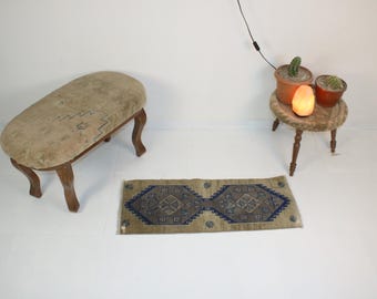 1x3 Blue Door Mat,Handmade,Vintage,Neutral Wool Rug,Turkish Door Mat,Home Decor,Bohemian Decor,Oriental,Oushak,Traditional,1.2x3.2 Ft Rug